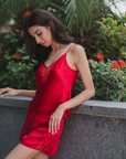 PURE MULBERRY SILK LACE NIGHTWEAR - RUBY RED