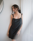 PURE MULBERRY SILK SLIP NIGHTWEAR - NOIR BLACK