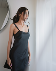 PURE MULBERRY SILK SLIP NIGHTWEAR - NOIR BLACK