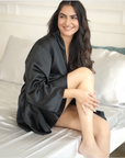 PURE MULBERRY SILK ROBE - NOIR BLACK