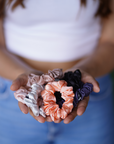 Dark Rose Gold Pure Silk Scrunchies (Set of three)