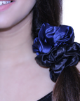 Noir Black Large Pure Silk Scrunchies (Set of two)