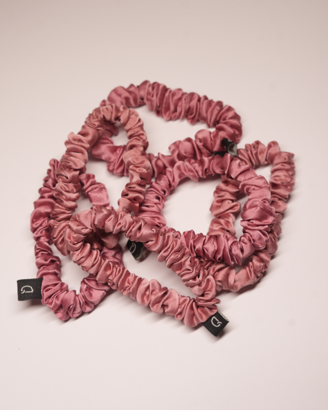 Dusty Rose Skinny Pure Silk Scrunchies Collection (Set of six)