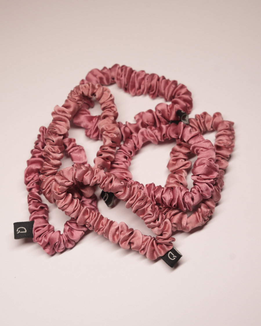 Dusty Rose Skinny Pure Silk Scrunchies Collection (Set of six)