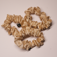 Champagne Gold Pure Silk Scrunchies (Set of three)