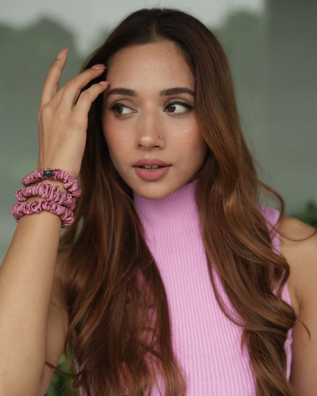 Dusty Rose Skinny Pure Silk Scrunchies Collection (Set of six)