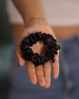 Noir Black Pure Silk Scrunchies (Set of three)