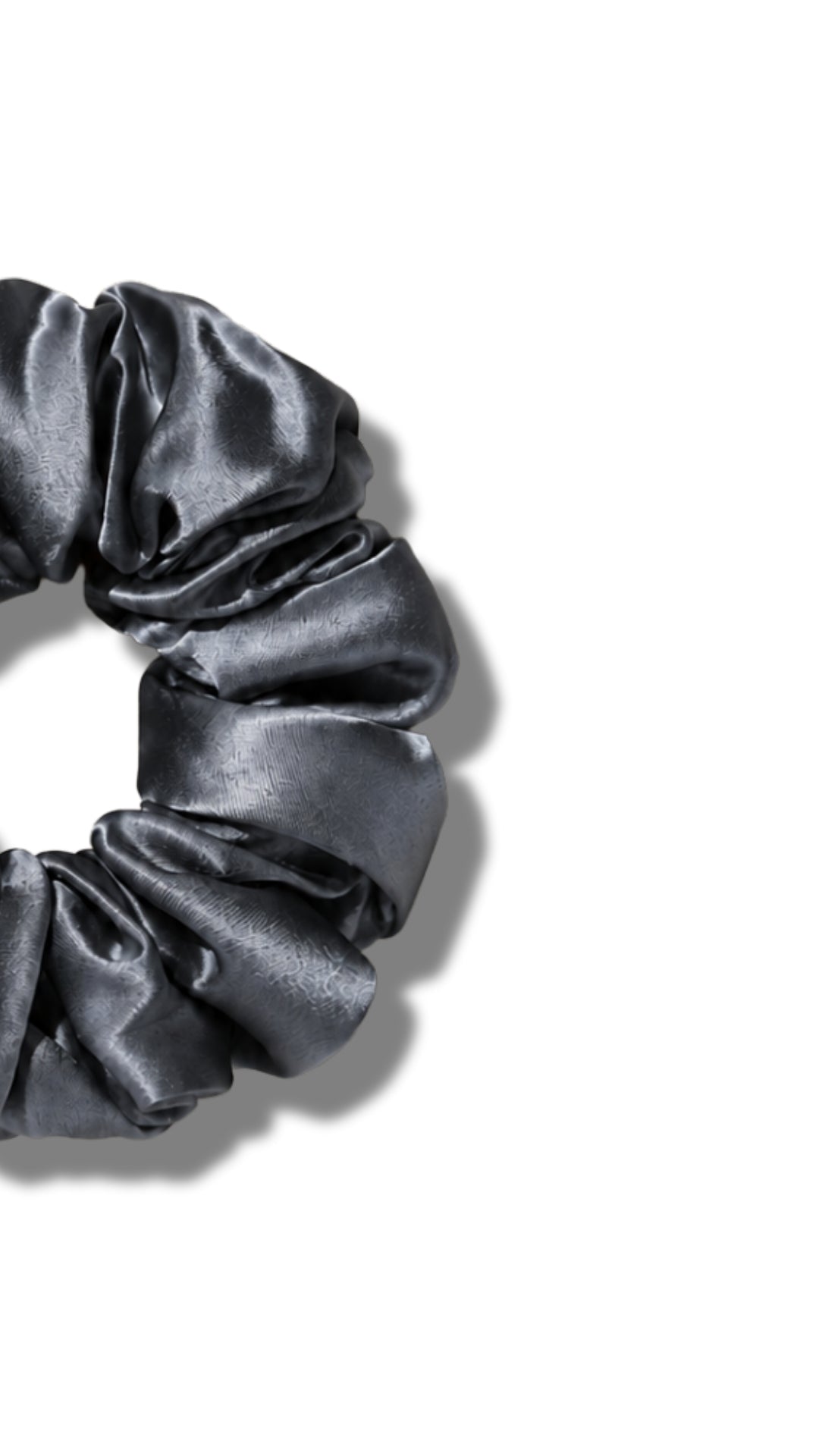 Dame Essentials Chic Large Pure Silk Scrunchie in Charcoal Grey - Angle 2 - 100% Grade 6A 22 Momme Silk #charcoal_grey
