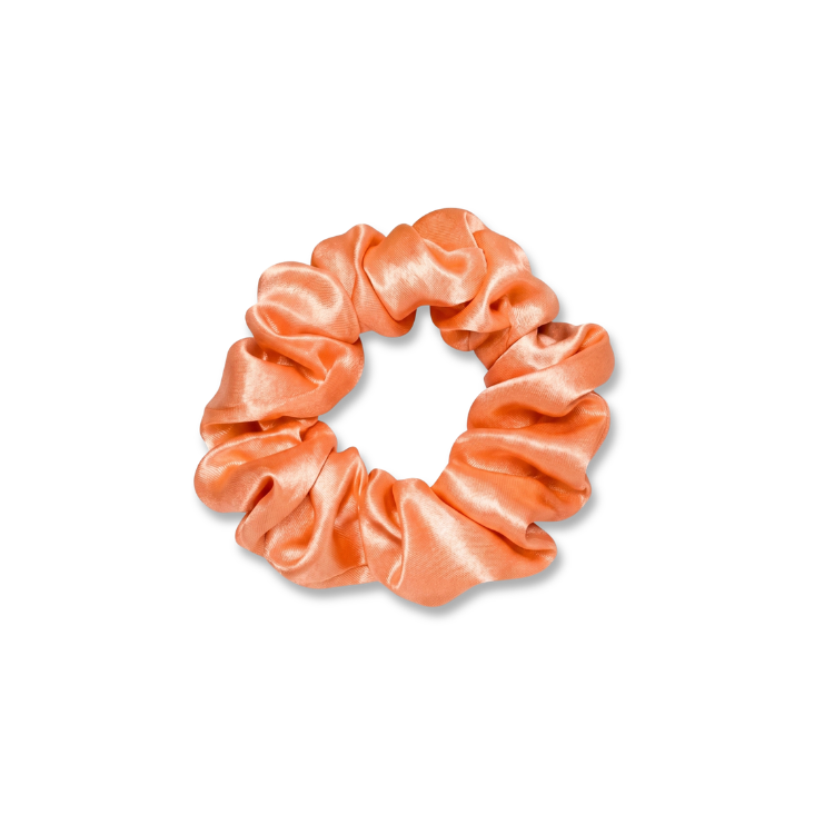 Dame Essentials Sleek Medium Pure Silk Scrunchie in Dark Rose Gold - Angle 2 - 100% Grade 6A 22 Momme Silk #dark_rose_gold