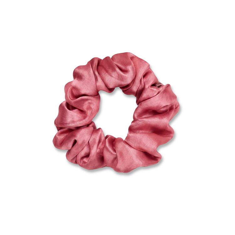 Dame Essentials Sleek Medium Pure Silk Scrunchie in Dusty Rose Gold - Angle 2 - 100% Grade 6A 22 Momme Silk #dusty-rose-gold