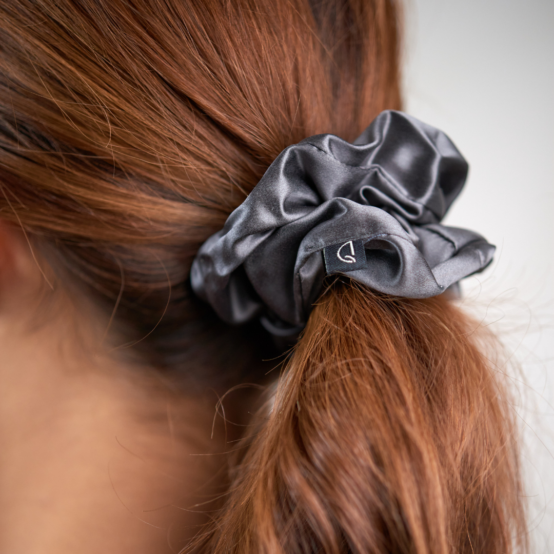 Charcoal Grey Large Pure Silk Scrunchies (Set of two)