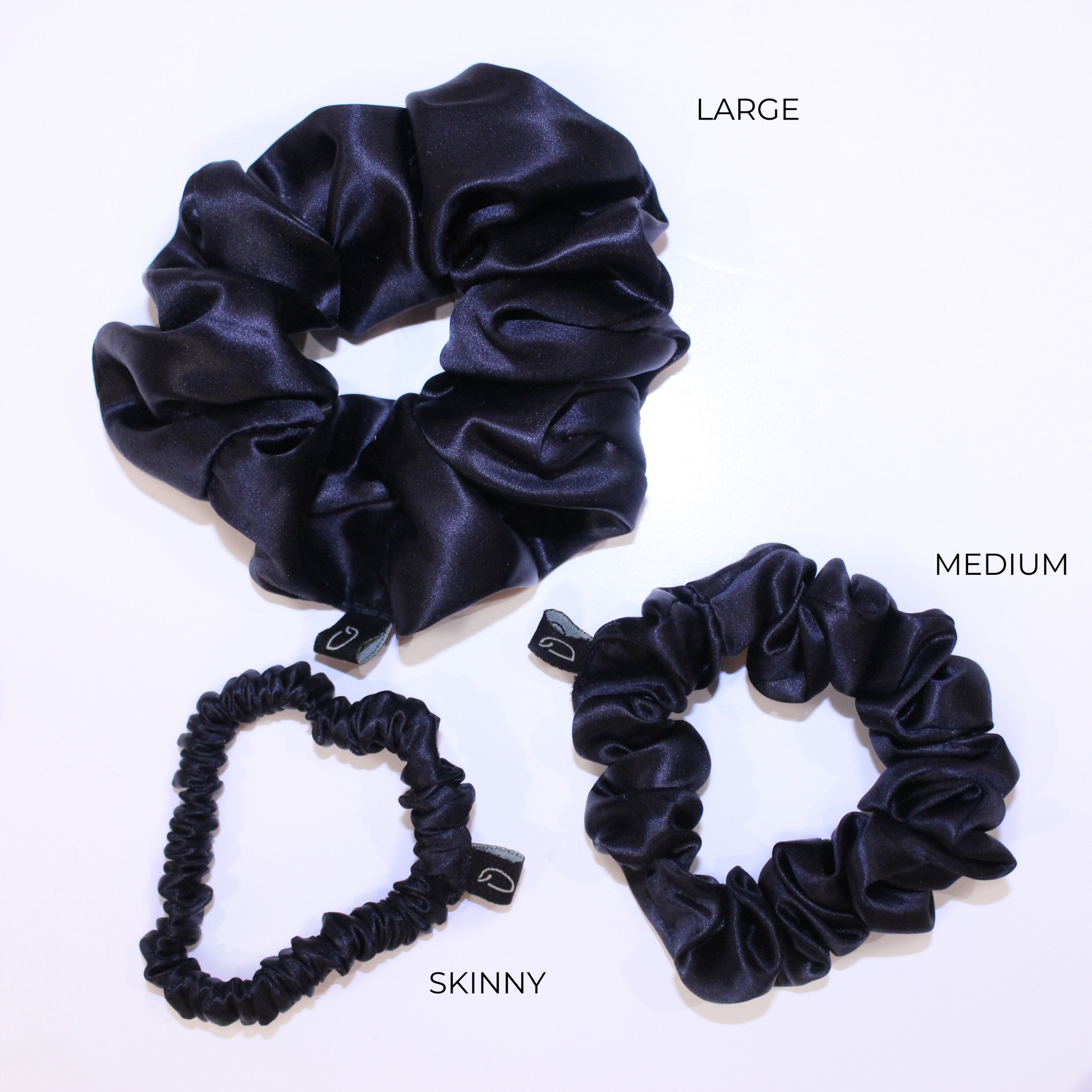 Noir Black Large Pure Silk Scrunchies (Set of two)