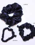 Noir Black Large Pure Silk Scrunchies (Set of two)