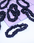 Noir Black Skinny Pure Silk Scrunchies Collection (Set of Six)