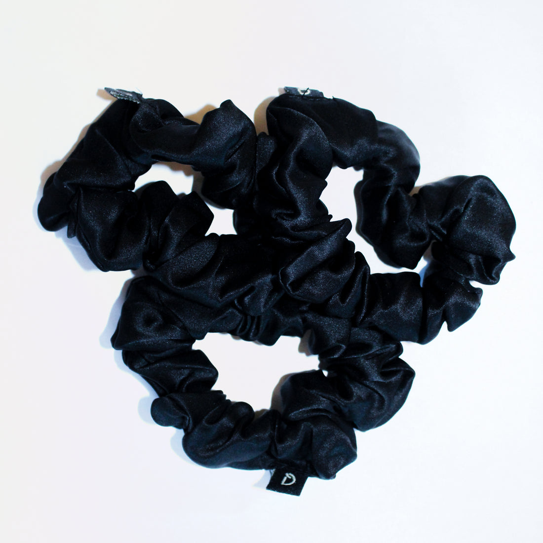 Noir Black Pure Silk Scrunchies (Set of three)