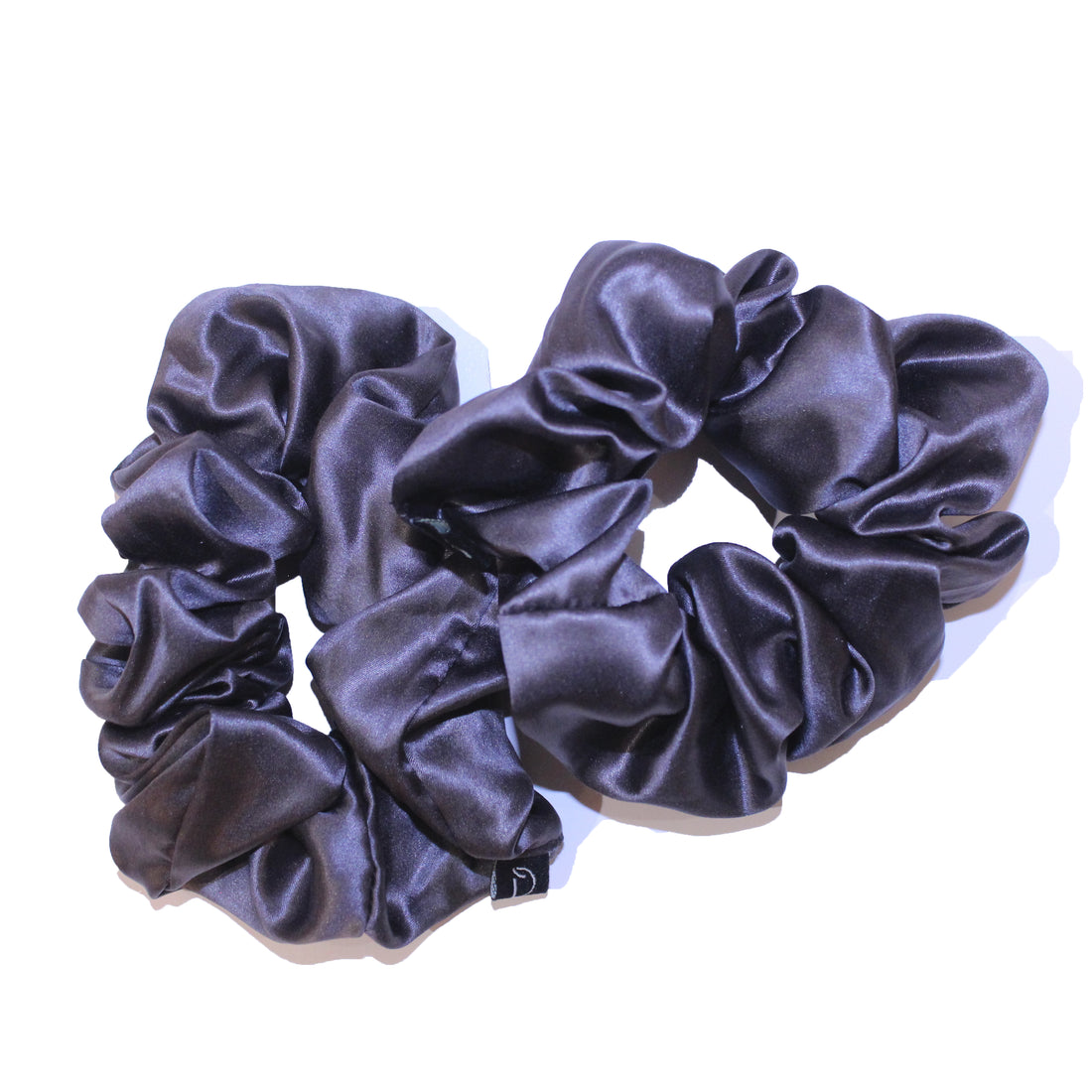 Charcoal Grey Large Pure Silk Scrunchies (Set of two)